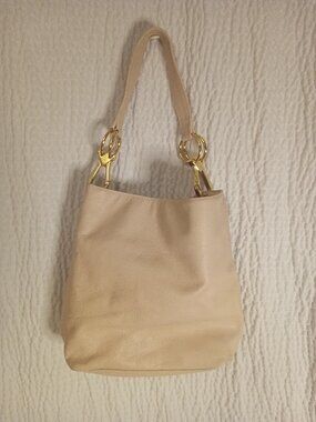 JPK Paris 75 Cream Color with Pink Satin Lining Shoulder Bucket Bag Purse